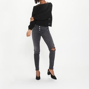 Silver Jeans Women’s Skinny Gray Distressed High-Rise Jeans